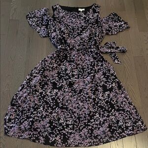 Floral Black and Purple Midi Dress
